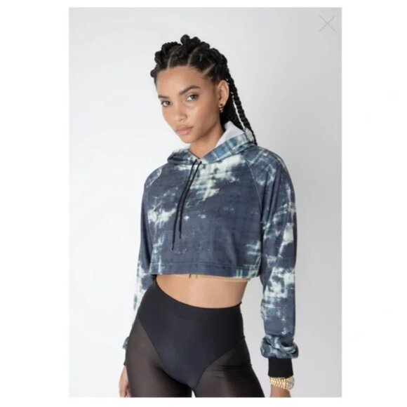 ADAM SELMAN Bleach Plaid Cropped Hoodie Size Small - Picture 1 of 9